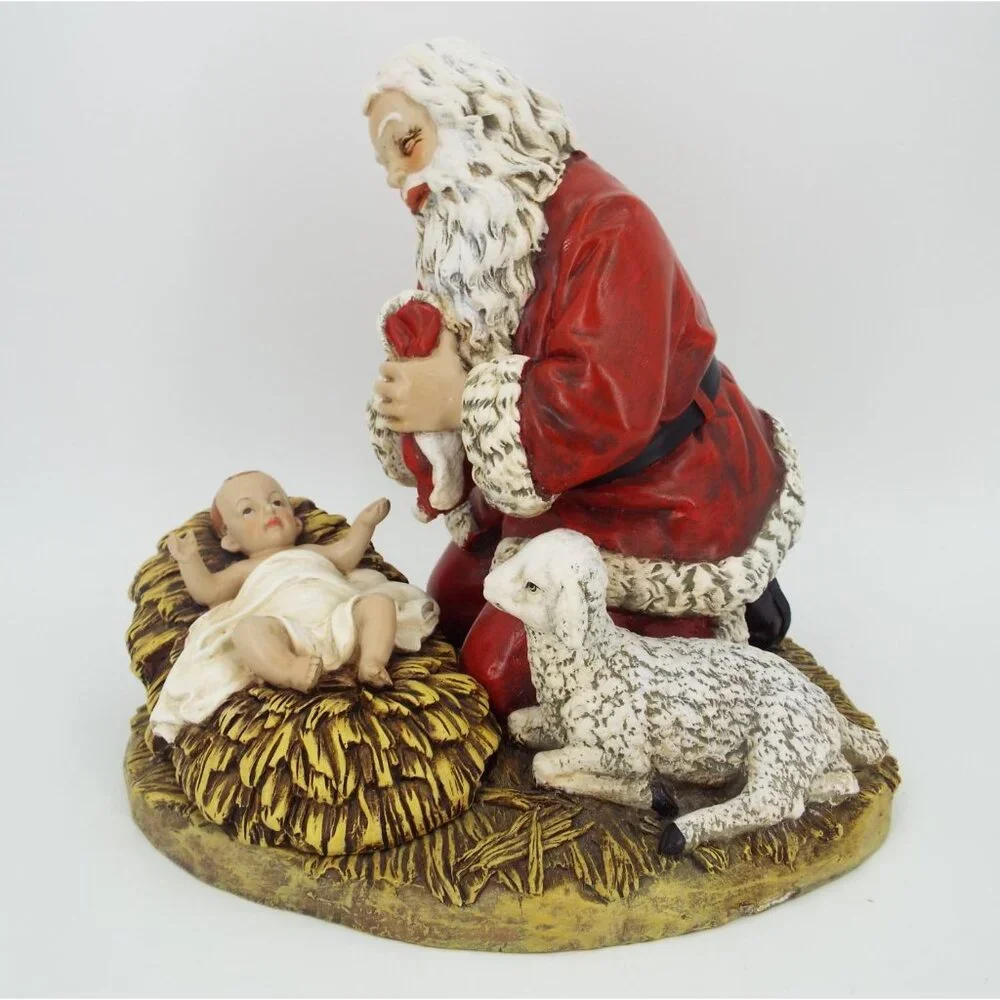 RP Gauer 1983 Roman Kneeling Santa Resin Figurine Baby Jesus Manger